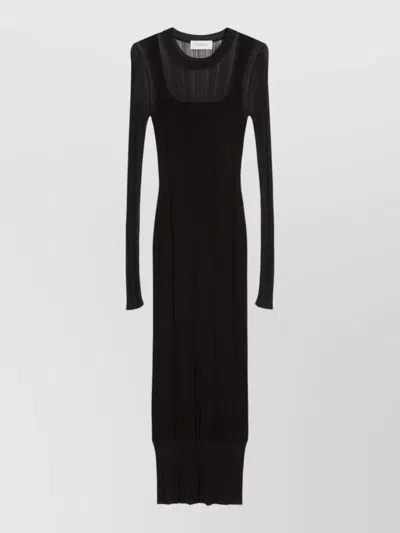 Sportmax Layered Effect Ribbed Knit Midi Dress In Black