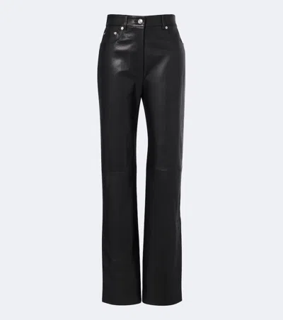 Sportmax Leather And Suede Straight Pants In Black