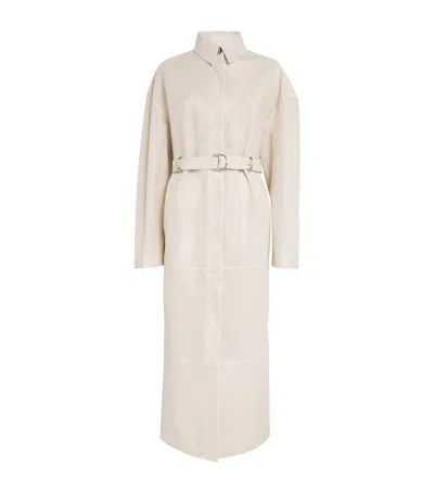 Sportmax Leather Antiope Trench Coat In Beige