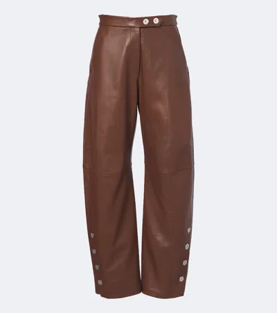 Sportmax Spxcinepresa Press-stud Leather Trousers In Brown
