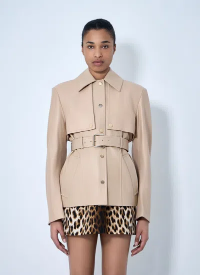 Sportmax Leather Belted Jacket In Brown
