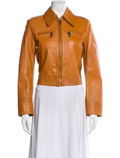 Pre-owned Sportmax Leather Biker Jacket W/ Tags In Orange
