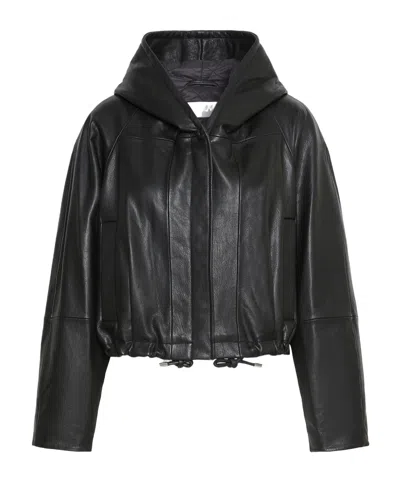 Sportmax Leather Bomber Jacket In Black