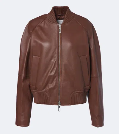 Sportmax Leather Bomber Jacket In Brown