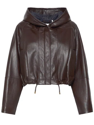Sportmax Leather Bomber Jacket In Brown