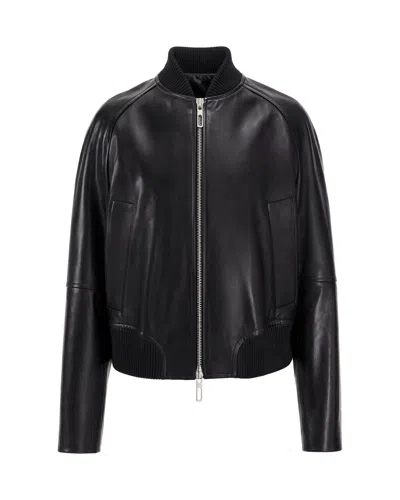 Sportmax Leather Bomber Jacket In Nero