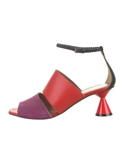 Pre-owned Sportmax Leather Colorblock Pattern Pumps In Red