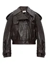 Sportmax Short Trench Coat With Patent Effect And Bomber Inspired Details In Black