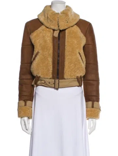Pre-owned Sportmax Leather Faux Fur Jacket In Brown