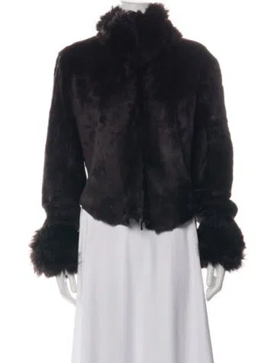 Pre-owned Sportmax Leather Faux Fur Jacket In Purple