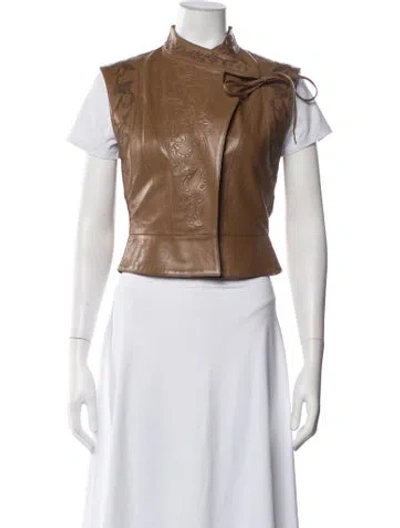 Pre-owned Sportmax Leather Floral Print Vest In Brown
