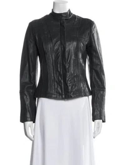 Pre-owned Sportmax Leather Jacket In Grey