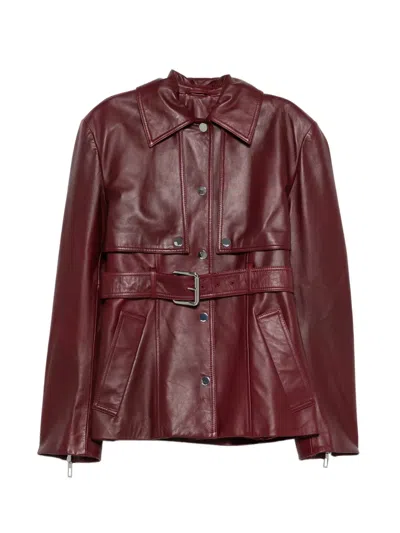 Sportmax Leather Jacket Belted Waist Waistband Detail In Red