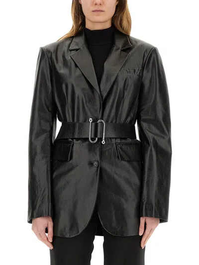 Sportmax Leather Jacket With Belt In Black