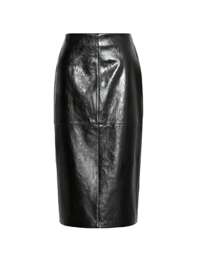 Sportmax Leather Midi Skirt In Black