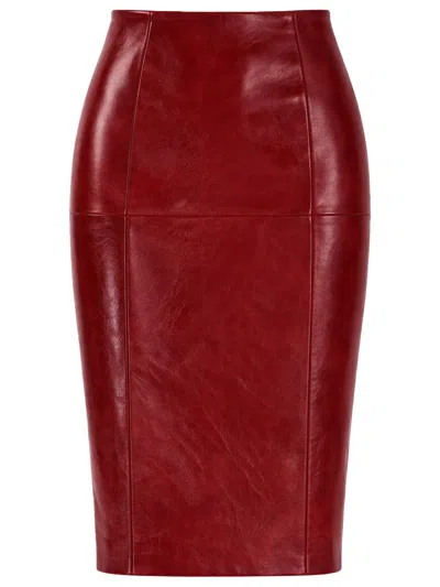 Sportmax Leather Midi Skirt In Brown