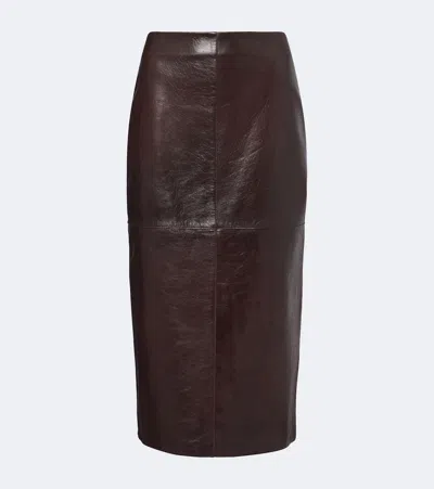Sportmax Leather Midi Skirt In Burgundy