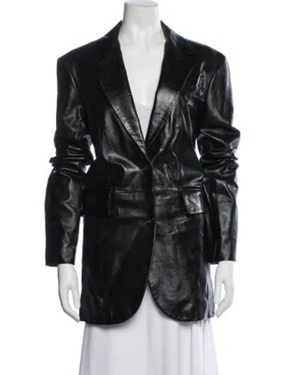 Pre-owned Sportmax Leather Peacoat In Black