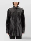 Sportmax Leather Shirt With Long Sleeves And Pocket In Black