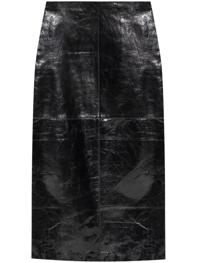 Sportmax Leather Midi Skirt In Black