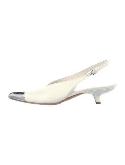 Pre-owned Sportmax Leather Slingback Pumps In White