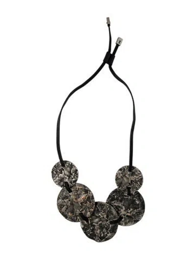 Pre-owned Sportmax Leather Textured Circles Bolo Necklace, 15" In Black