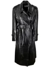Sportmax Black Nappa Leather Alfeo1234 Trench Coat In Black