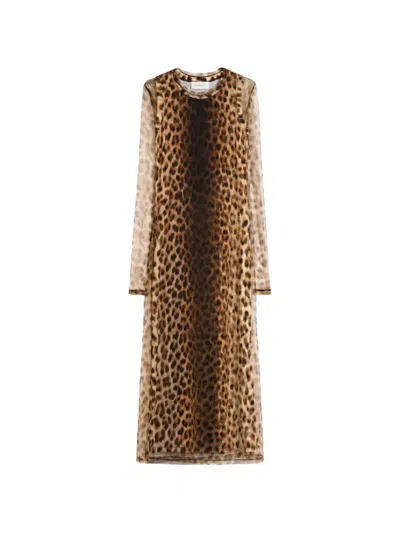 Sportmax Leopard Print Long Sleeve Dress In Animal Print