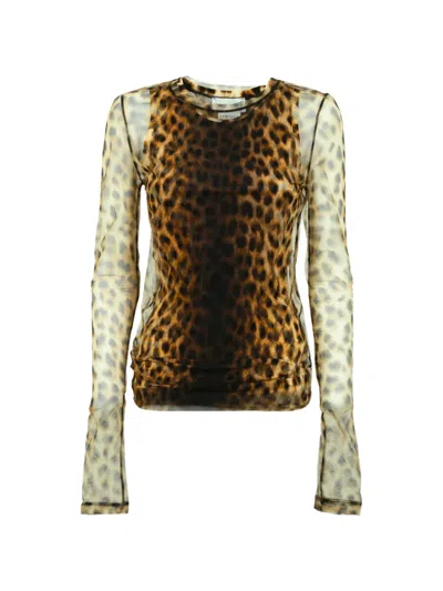 Sportmax Spxzebu Animal Print Dual Material Top In Brown