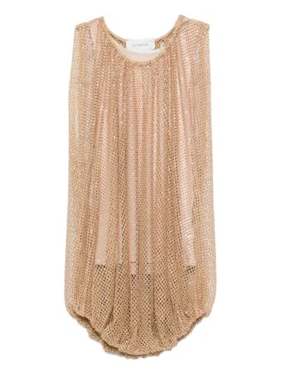 Sportmax Light Brown Embellished Round Neck Top In Blue
