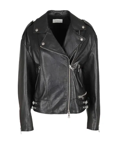 Sportmax Logo Lapel Leather Jacket In Black