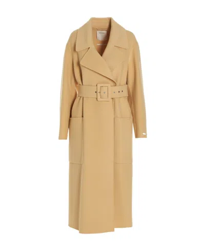 Sportmax Logo Lapel Wool Coat In Nude