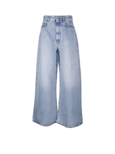 Sportmax Logo Patch Wide Leg Jeans In Chiaro Used