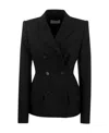 Sportmax Black Slim Double-breasted Jacket Wth Rhinestone Detail In Stretch Polyamide Woman In Black