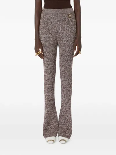 Sportmax Logo-plaque Flared Trousers In Brown