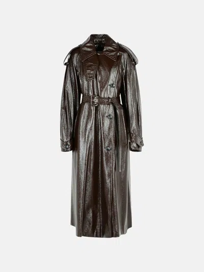 Sportmax Long 'bairo' Patent Effect Trench Coat In Coffee Cotton In Brown