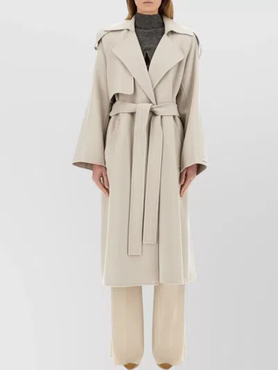Sportmax Long Coat With Belt And Notched Lapels In Neutral