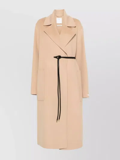 Sportmax Long Coat With Belted Waist And Pockets In Neutral