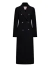Sportmax Long Double-breasted Black Coat With Structured Shoulders And Belt Detail In Black