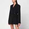 Sportmax Long Double-breasted Black Jacket With Belt In Black
