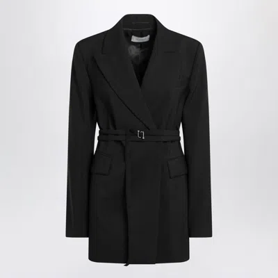 Sportmax Long Double-breasted Jacket With Belt In Black