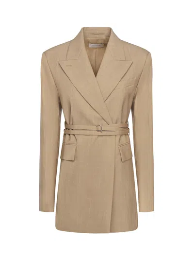 Sportmax Long Double-breasted Wool Blazer In Brown