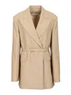 Sportmax Long Double-breasted Wool Blazer Jackets Beige In Neutral