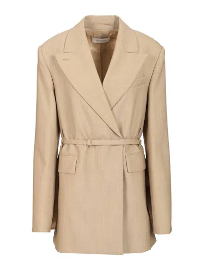 Sportmax Long Double-breasted Wool Blazer Jackets Beige In Neutral