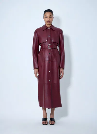 Sportmax Long Leather Coat In Burgundy