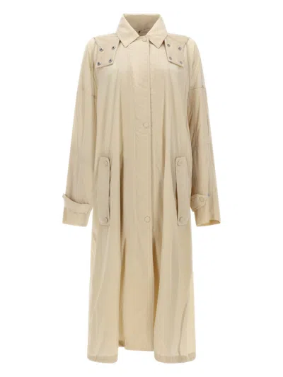 Sportmax Long Oversized Hooded Polyamide Raincoat In Neutral