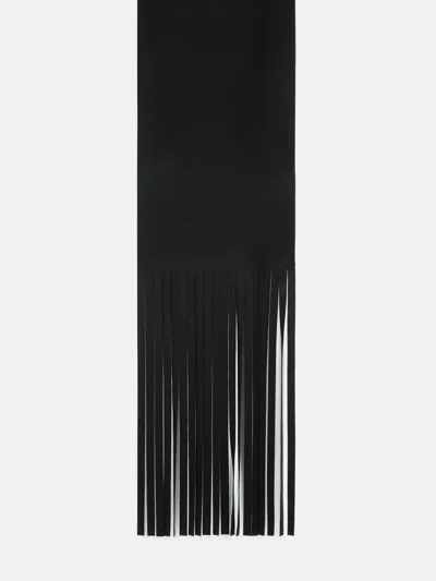 Sportmax Long Scarf With 'avocado' Fringes In Black Virgin Wool
