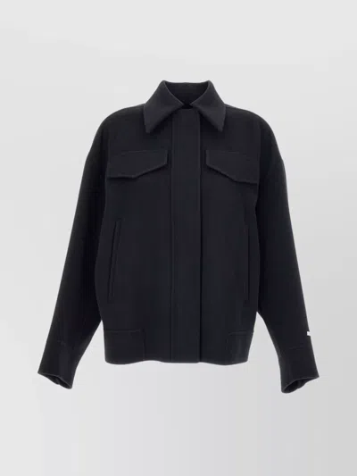 Sportmax Long Sleeve Boxy Fit Coat With Pockets In Blue