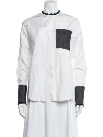 Pre-owned Sportmax Long Sleeve Button-up Top In Blue/white