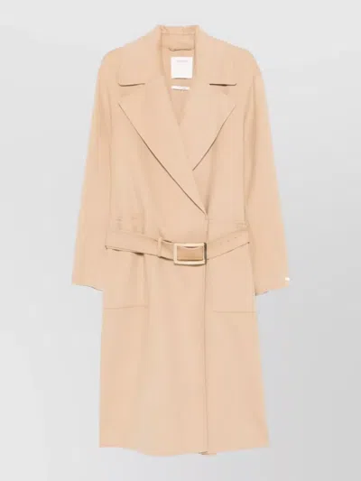 Sportmax Long Sleeve Coat Belted Waist Pockets Lapels In Neutral